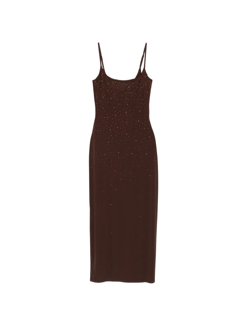 MC2 Saint Barth Maxi-jurk verfraaid met stras en diepe ronde hals Bruin