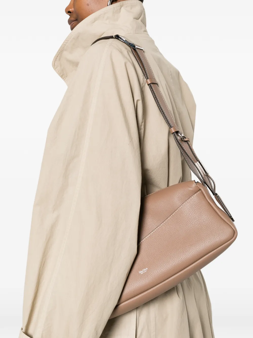 Max Mara Maskipper kleine leren schoudertas Bruin