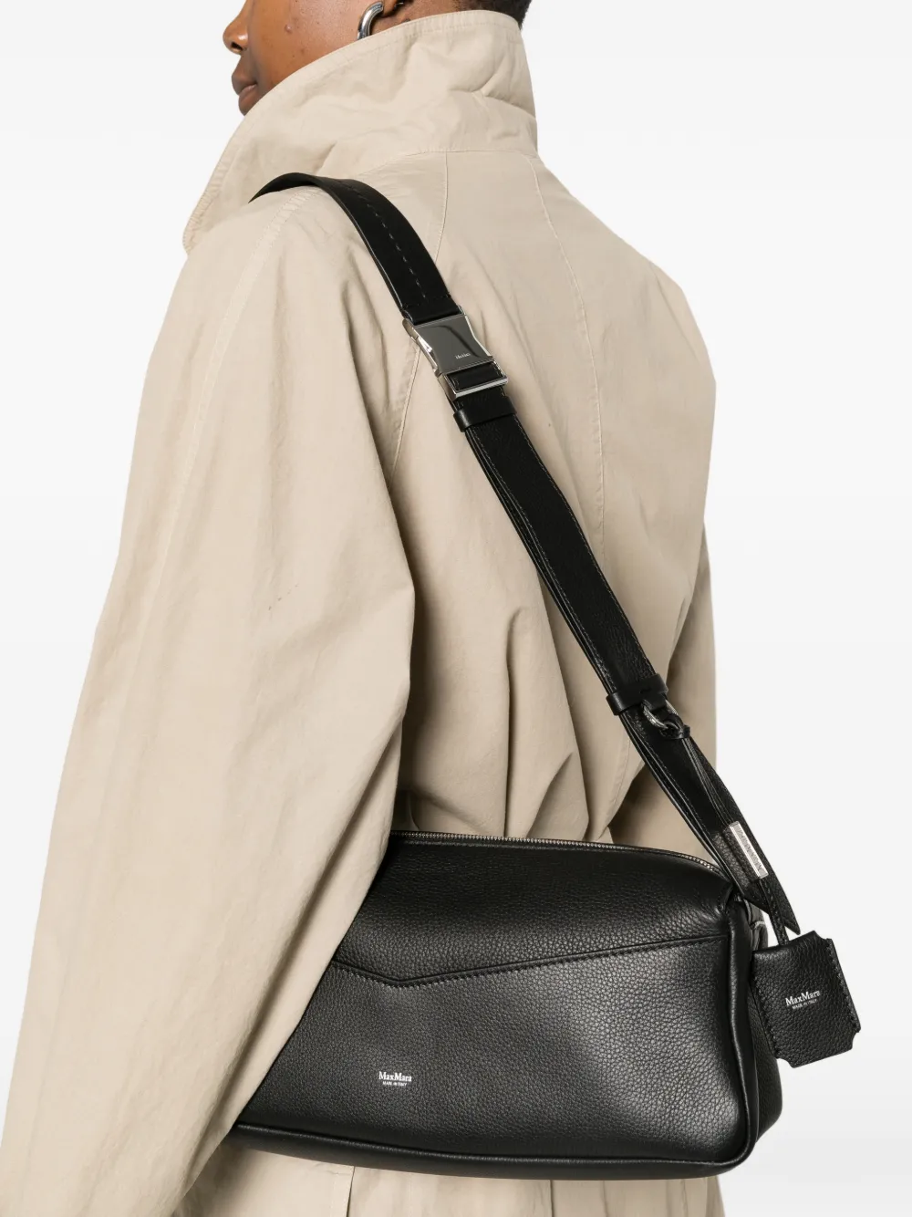 Max Mara Skippers Textured-leather Shoulder Bag In Black