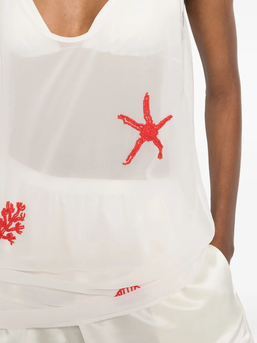 MC2 Saint Barth Raya semi-doorzichtige mini-jurk verfraaid met kralen Beige