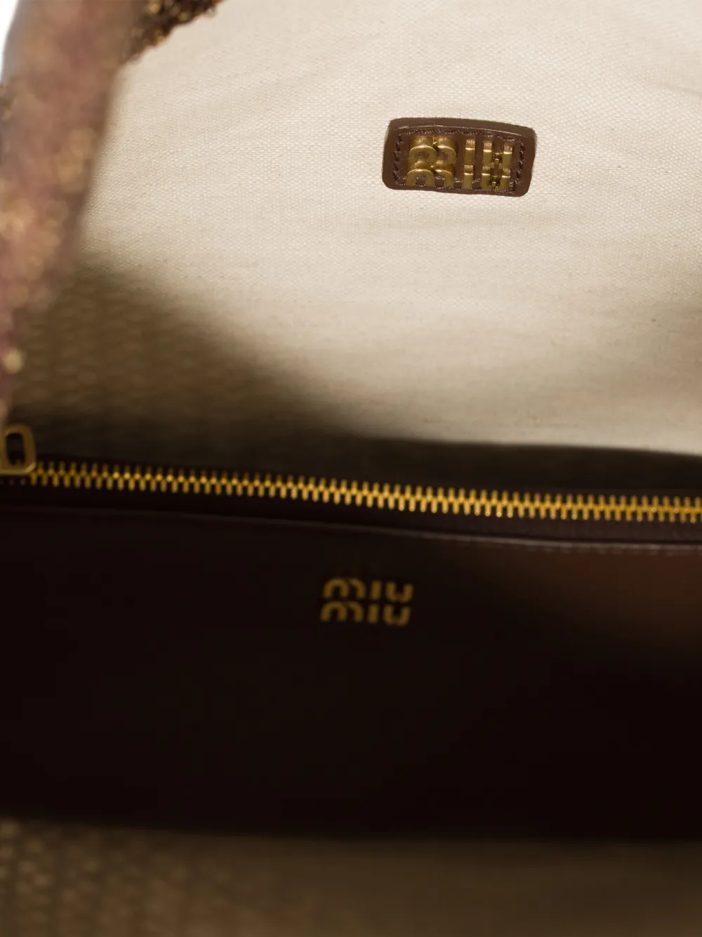 Miu Ivy tas met mesh en pailletten Bruin