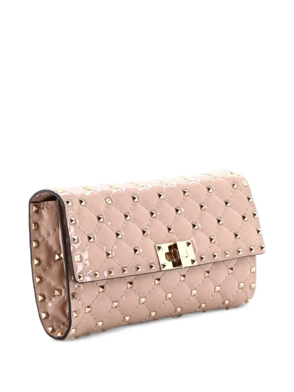  Valentino Garavani Pre-owned Rockstud Spike Wallet On Chain Quilted Patent Small Crossbody Bag - Neutrals 