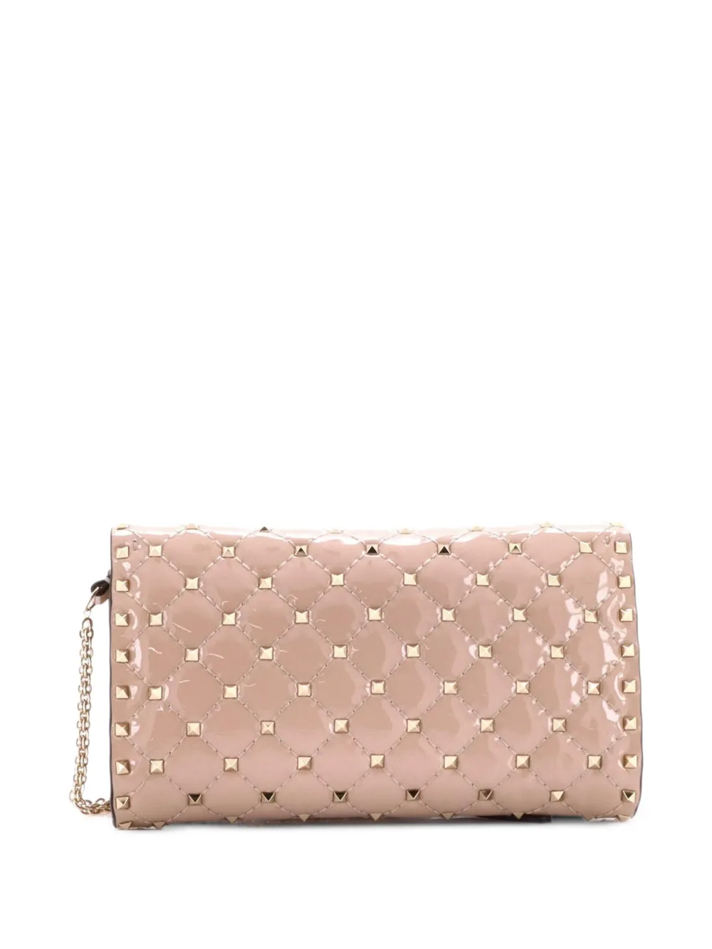  Valentino Garavani Pre-owned Rockstud Spike Wallet On Chain Quilted Patent Small Crossbody Bag - Neutrals 