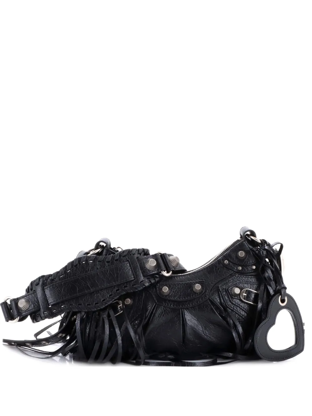 Balenciaga Pre-Owned Le Cagole Giant Studs Fringe Shoulder Bag Leather XS hobo bag - Nero