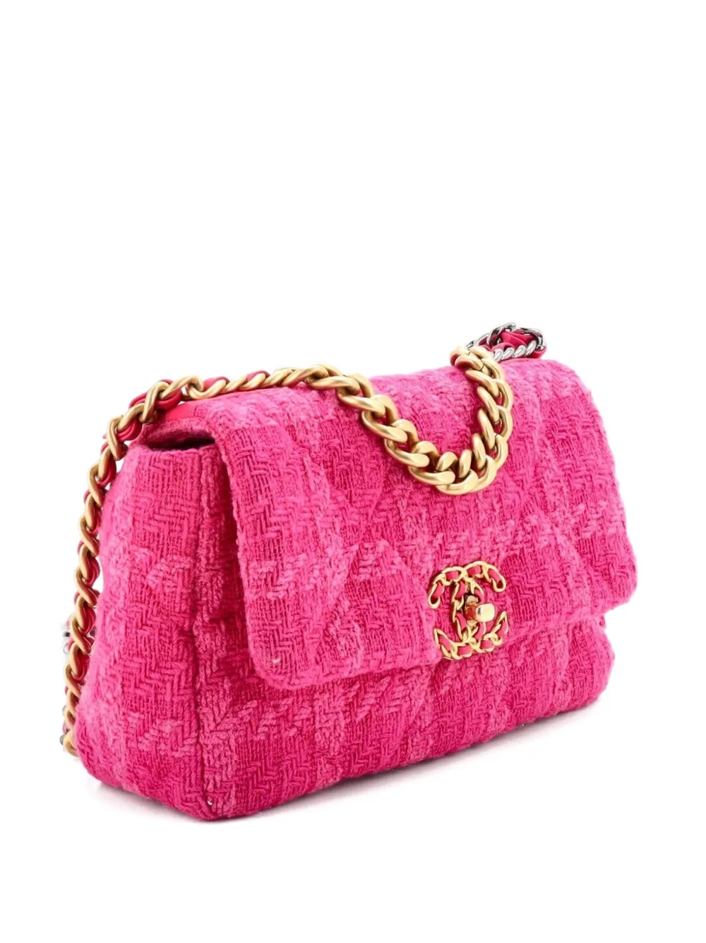 CHANEL Pre-Owned 19 Flap Bag Quilted Tweed Medium crossbody bag - Rosa
