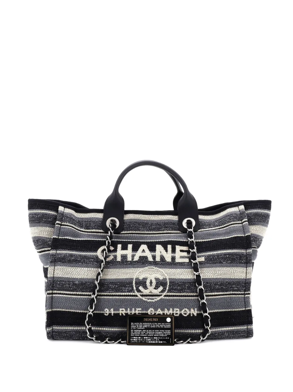 CHANEL Pre-Owned Deauville Stripe Canvas Medium tote bag - Nero