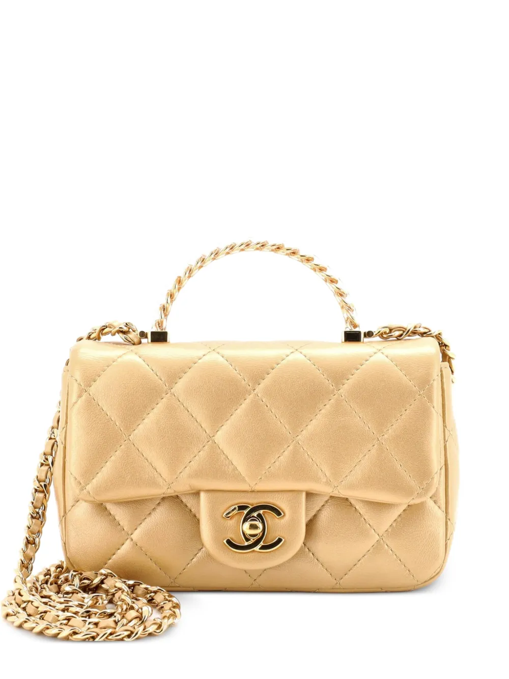 CHANEL Pre-Owned Resin Chain Top Handle Flap Bag Quilted Lambskin Mini satchel - Oro