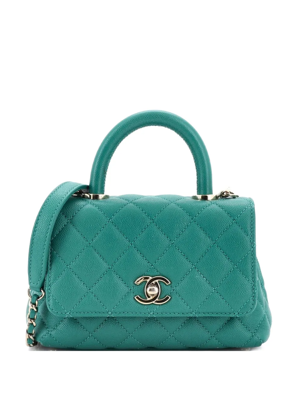 CHANEL Pre-Owned Coco Top Handle Bag Quilted Caviar Mini satchel - Verde