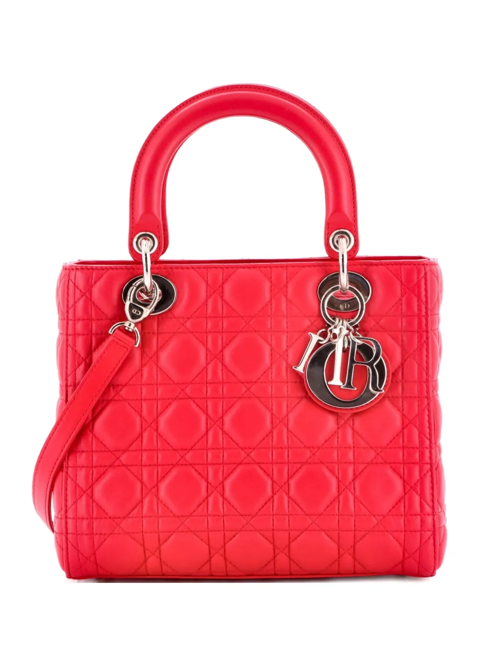 Christian Dior Pre-Owned Borsa a tracolla Lady Dior media in pelle di agnello trapuntata con motivo Cannage - Rosso
