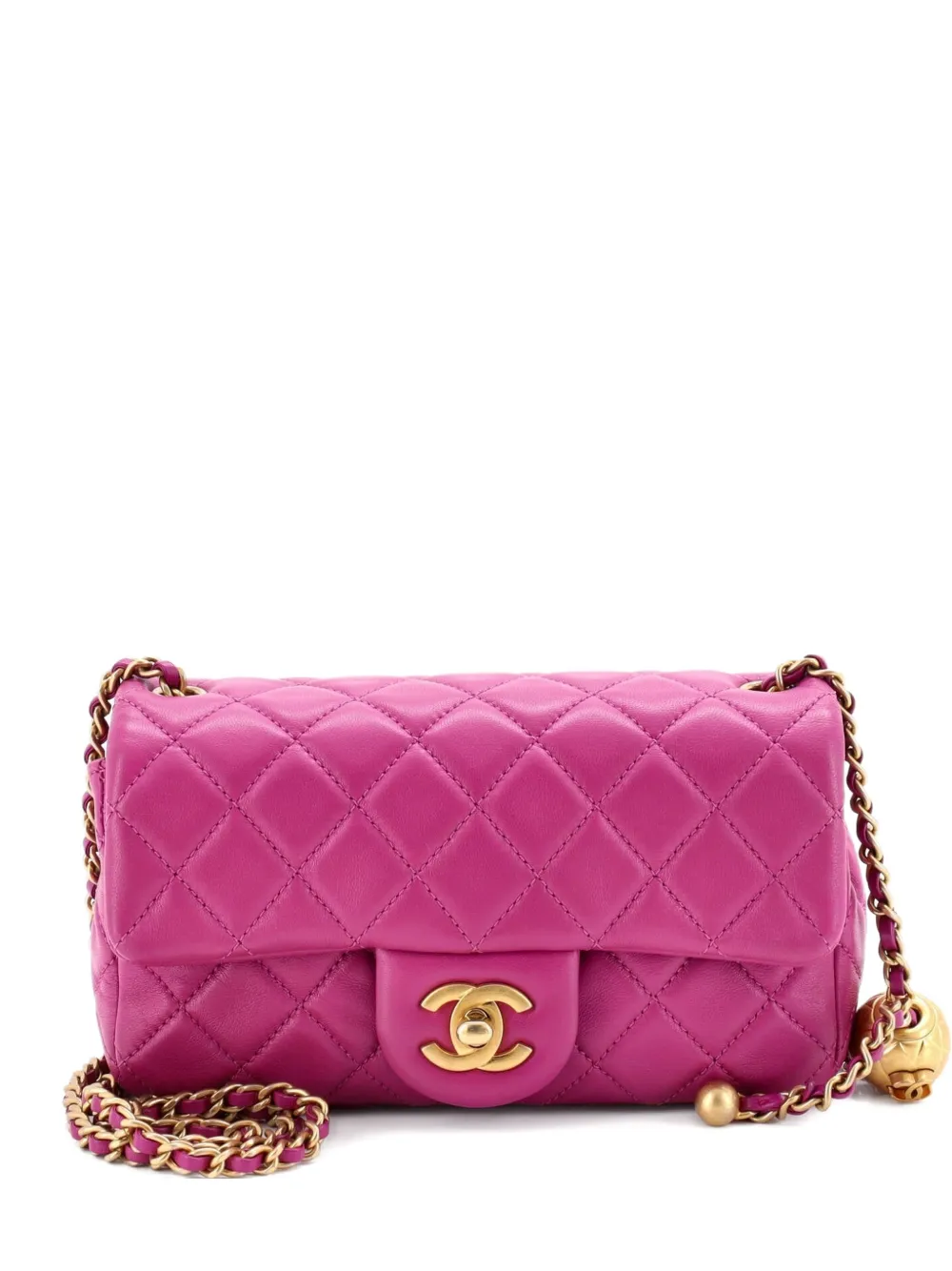 CHANEL Pre-Owned Borsa a tracolla Pearl Crush mini in pelle di agnello trapuntata con battente - Viola