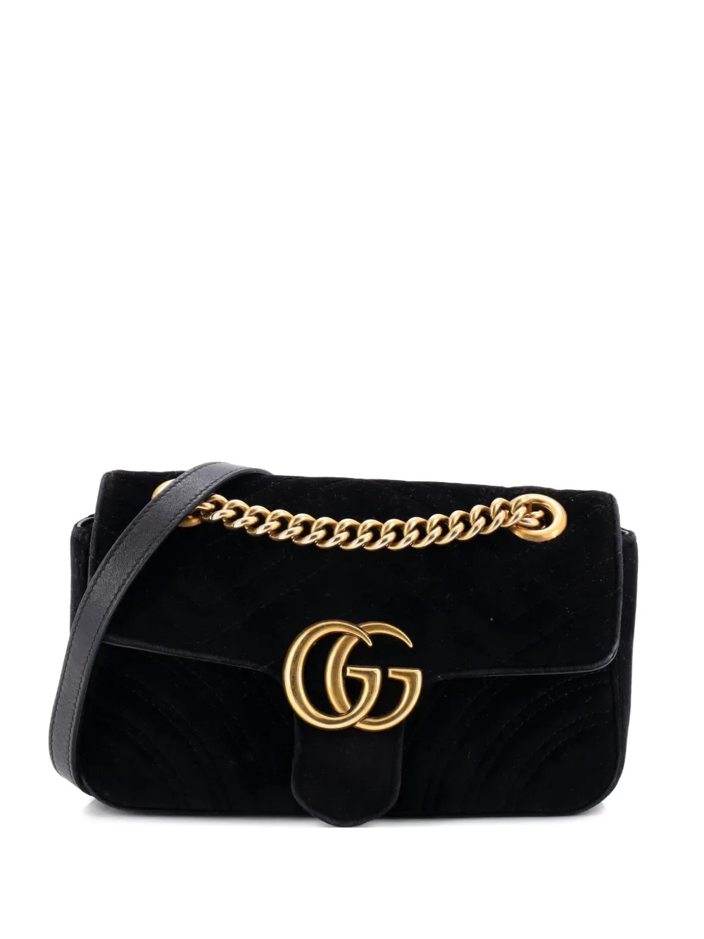 Gucci Pre-Owned GG Marmont Flap Bag Matelasse Velvet Mini shoulder bag - Nero