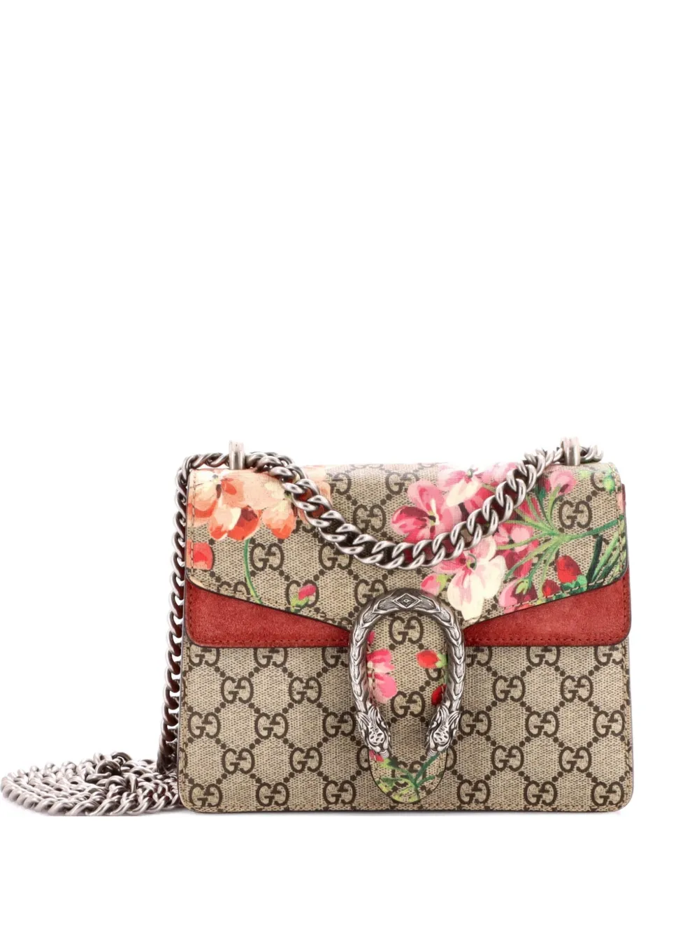 Gucci Pre-Owned Borsa a spalla Dionysus mini in tela cerata GG con stampa a fiori - Marrone
