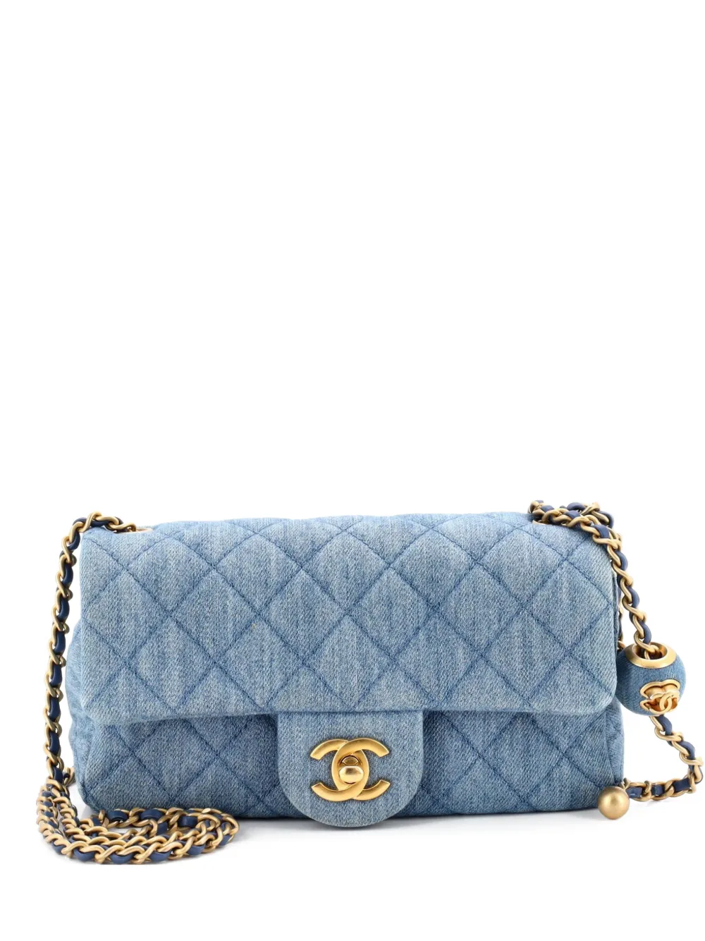 CHANEL Pre-Owned Pearl Crush Flap Bag Quilted Denim Mini crossbody bag - Blu
