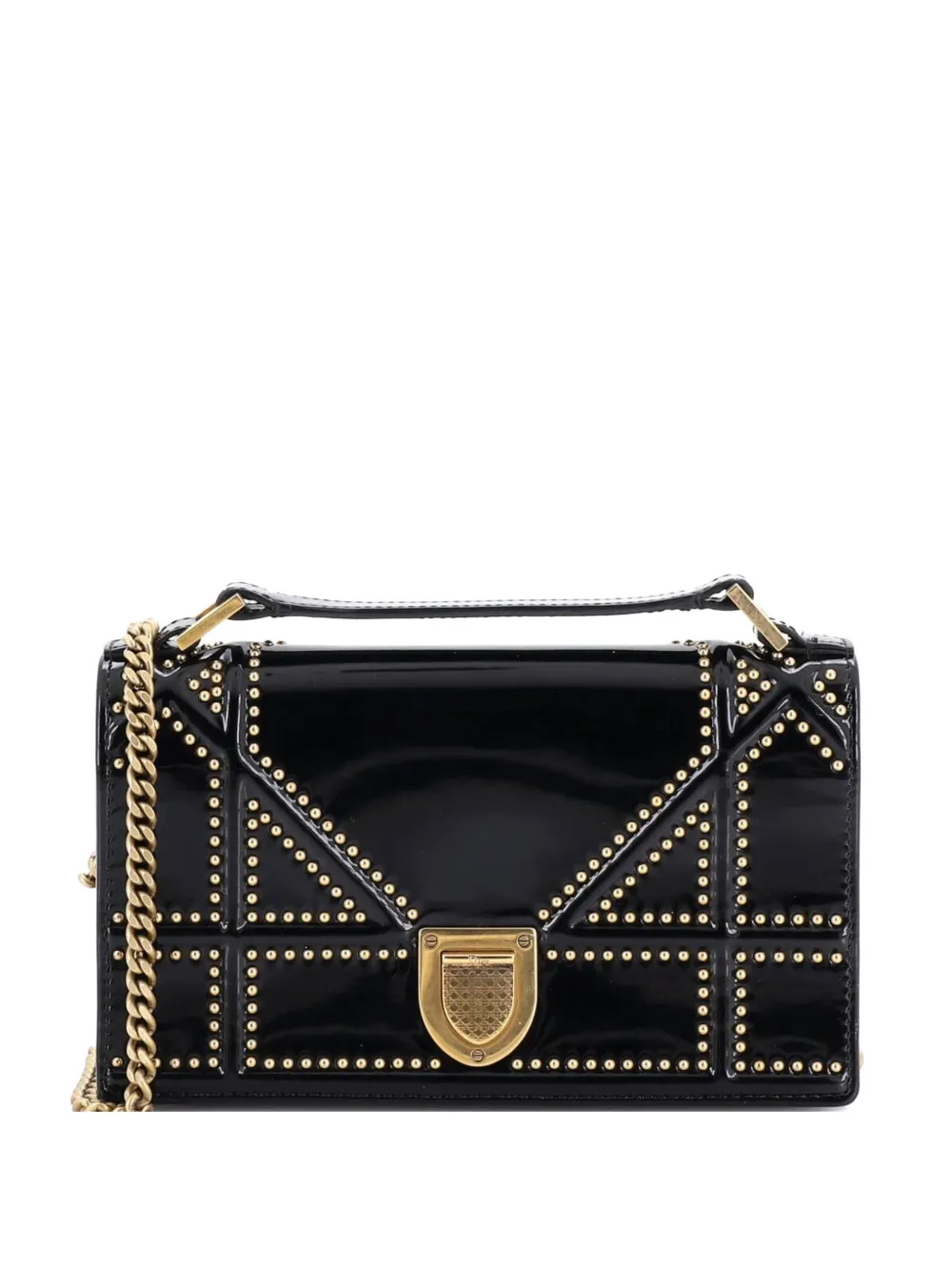Christian Dior Pre-Owned Diorama Chain Flap Clutch Studded Patent crossbody bag - Nero