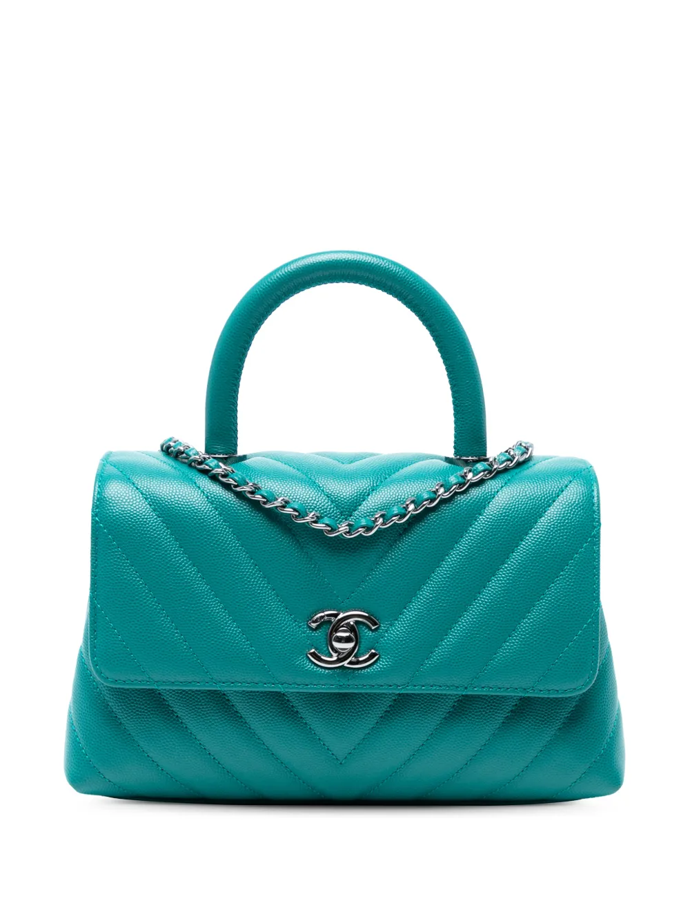 CHANEL Pre-Owned 2019 Mini Chevron Caviar Coco Top Handle Bag satchel - Blu