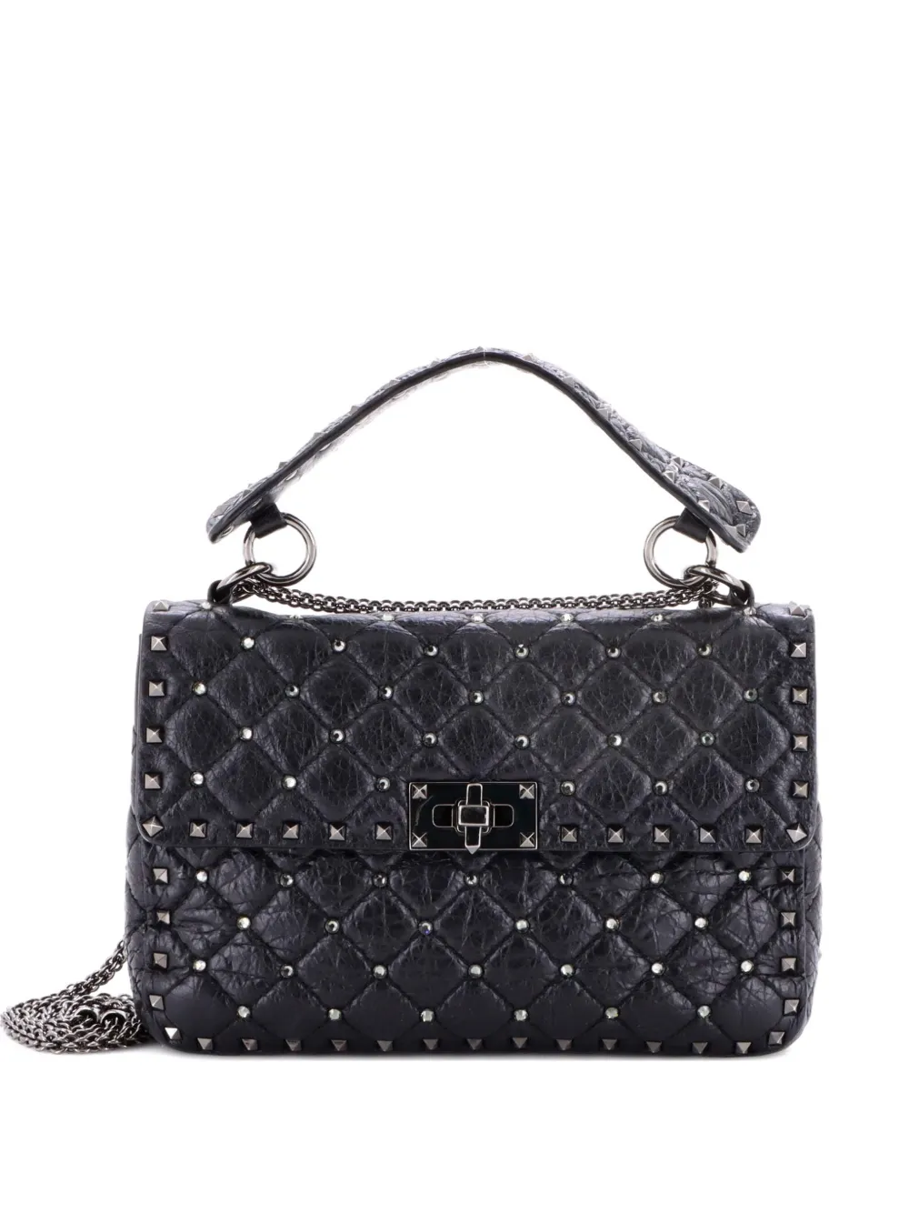 Valentino Garavani Pre-Owned Rockstud Spike Flap Bag Crystal Embellished Quilted Leather Medium shoulder bag - Nero