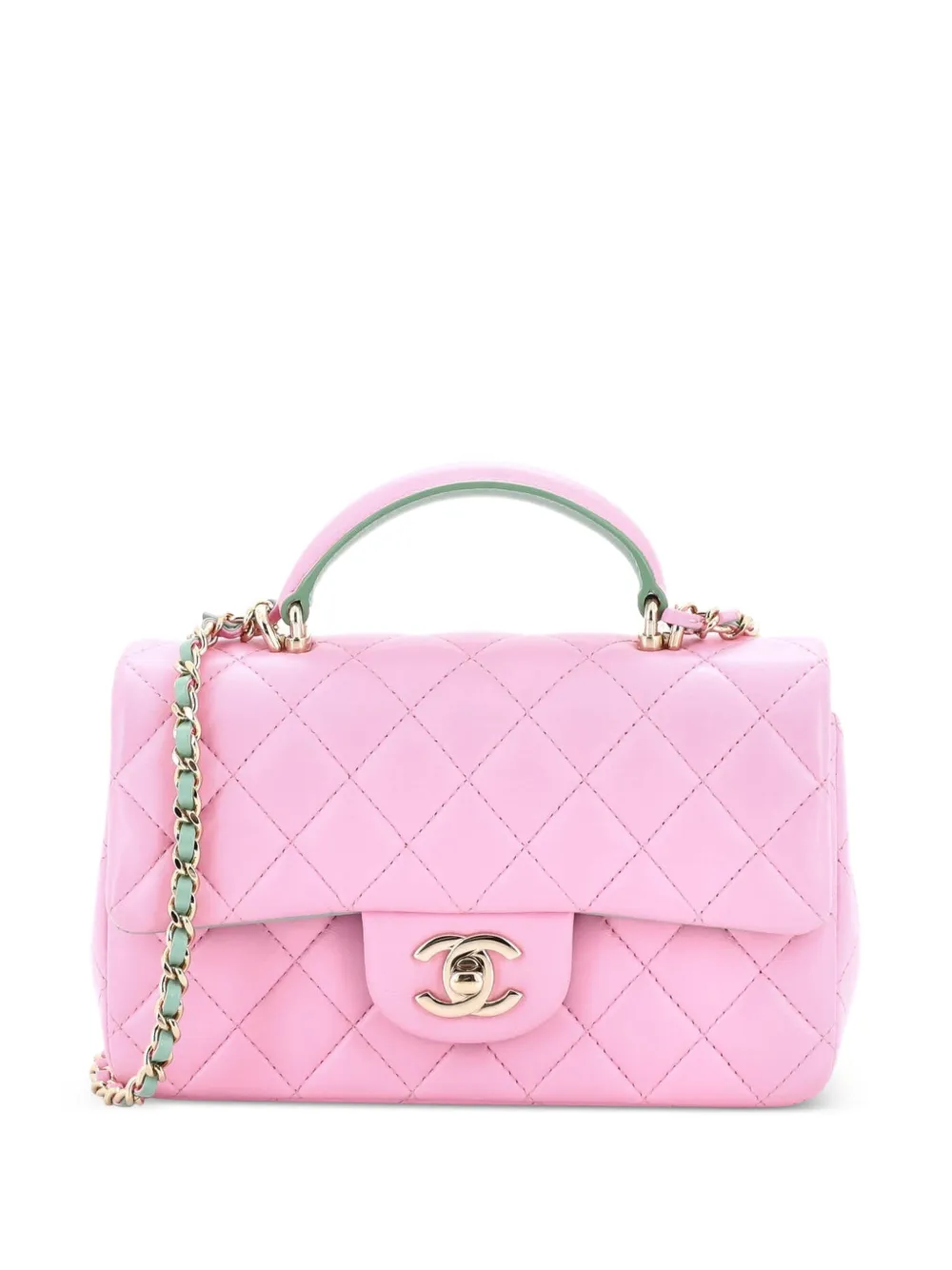 CHANEL Pre-Owned Classic Single Flap Top Handle Bag Quilted Lambskin Mini shoulder bag - Verde