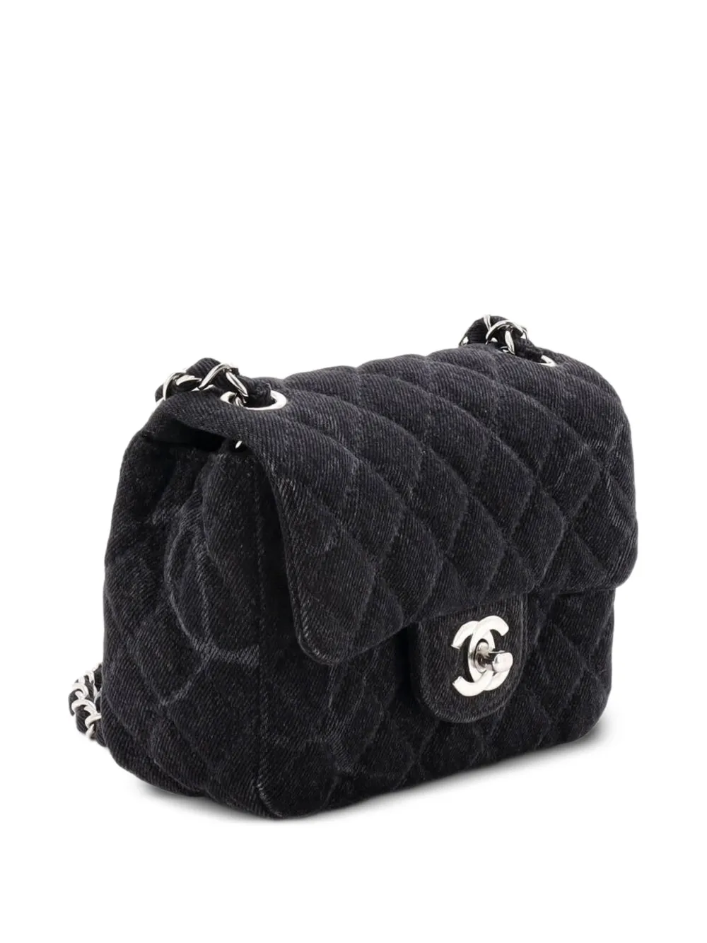Square Classic Single Flap Bag Quilted Cc Printed Denim Mini Crossbody Bag