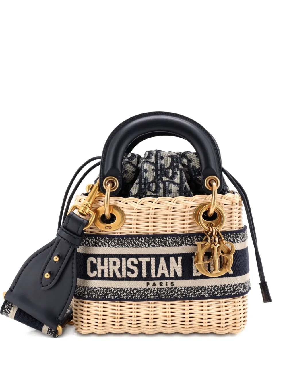 Christian Dior Pre-Owned Lady Dior Bag Wicker and Oblique Canvas Mini tote bag - Blu
