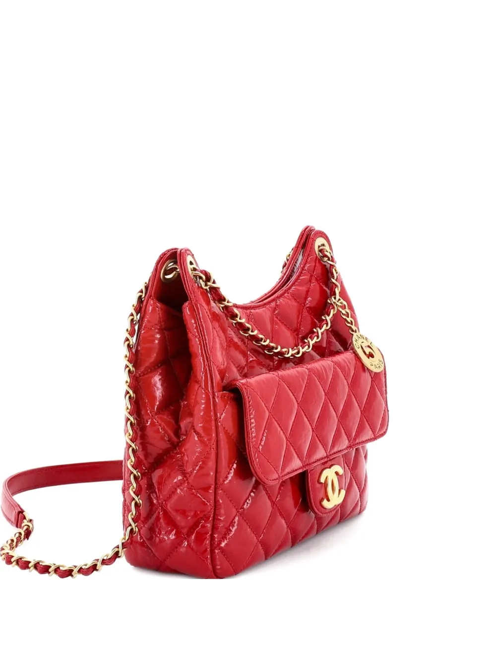 CHANEL Pre-Owned Wavy CC Quilted Crumpled Calfskin Medium hobo bag - Red