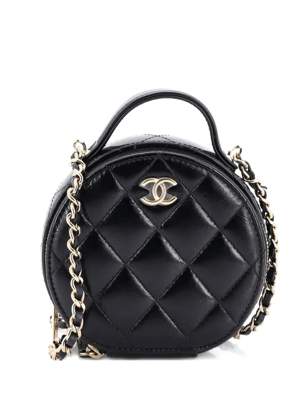 CHANEL Pre-Owned Handle with Care Round Vanity Case with Chain Quilted Lambskin Small crossbody bag - Nero