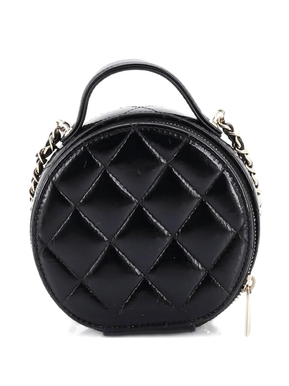  Chanel Pre-owned Handle With Care Round Vanity Case With Chain Quilted Lambskin Small Crossbody Bag - Black 