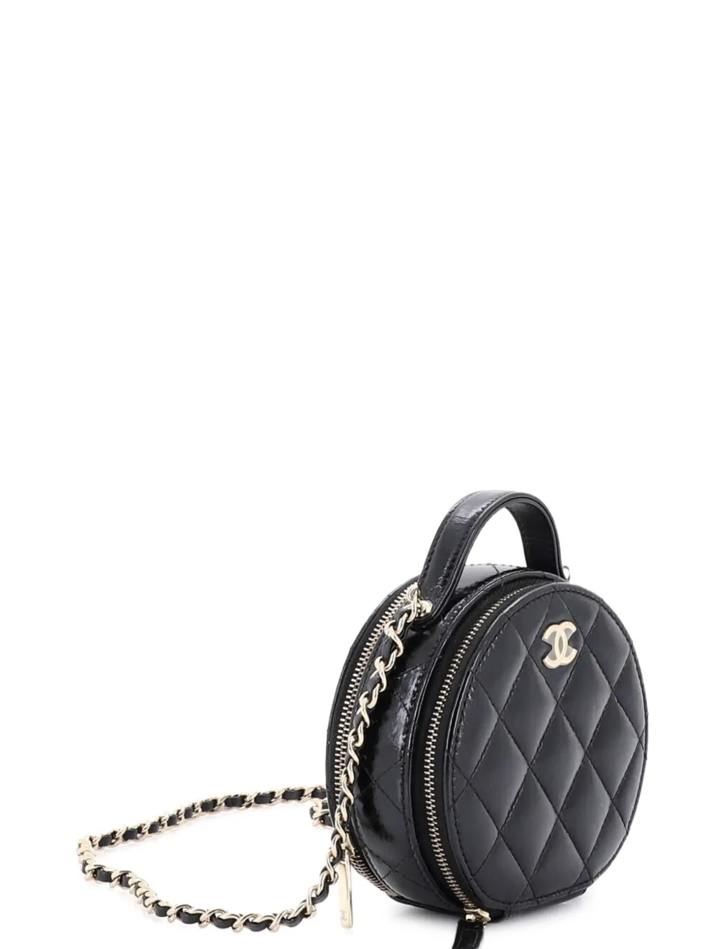  Chanel Pre-owned Handle With Care Round Vanity Case With Chain Quilted Lambskin Small Crossbody Bag - Black 