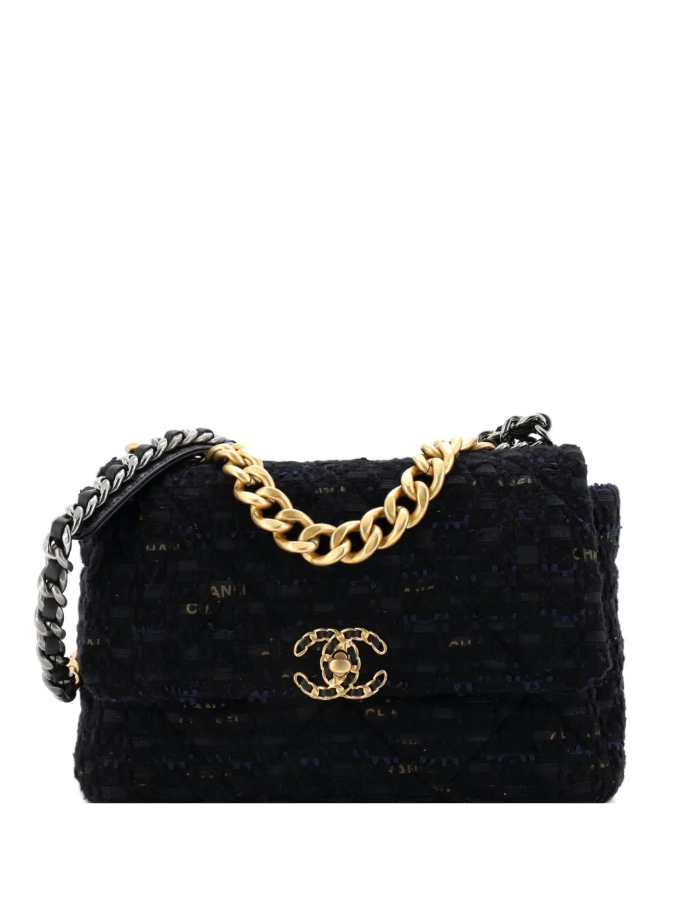 CHANEL Pre-Owned 19 Flap Bag Quilted Tweed and Ribbon Large crossbody bag - Nero