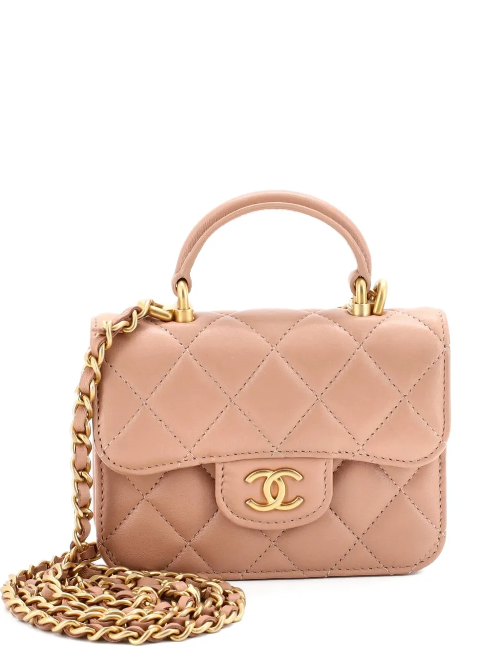 CHANEL Pre-Owned Top Handle Flap Coin Purse with Chain Quilted Lambskin crossbody bag - Toni neutri