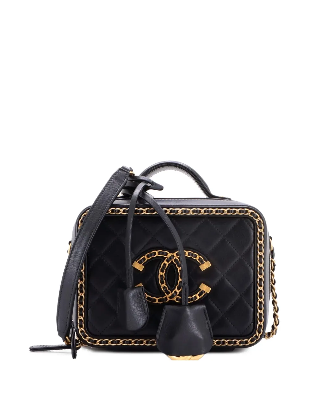 CHANEL Pre-Owned Filigree Vanity Case Quilted Goatskin with Chain Detail Small satchel - Nero