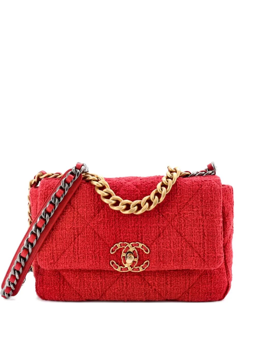 CHANEL Pre-Owned 19 Flap Bag Quilted Tweed Medium crossbody bag - Rosso
