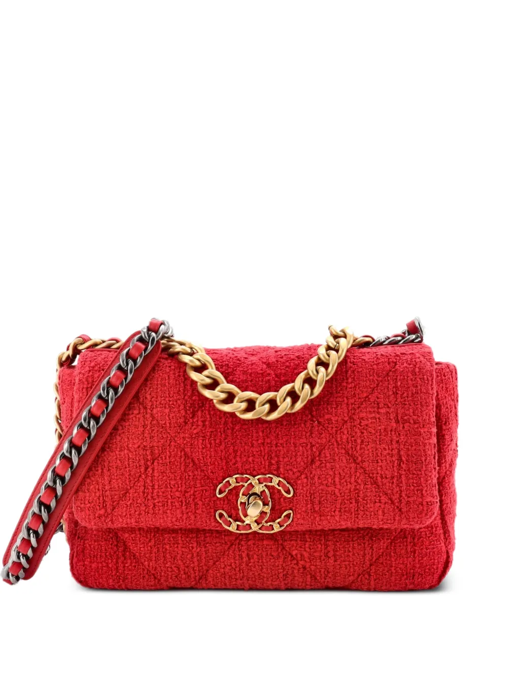 CHANEL Pre-Owned 19 Flap Bag Quilted Tweed Medium crossbody bag - Rosso