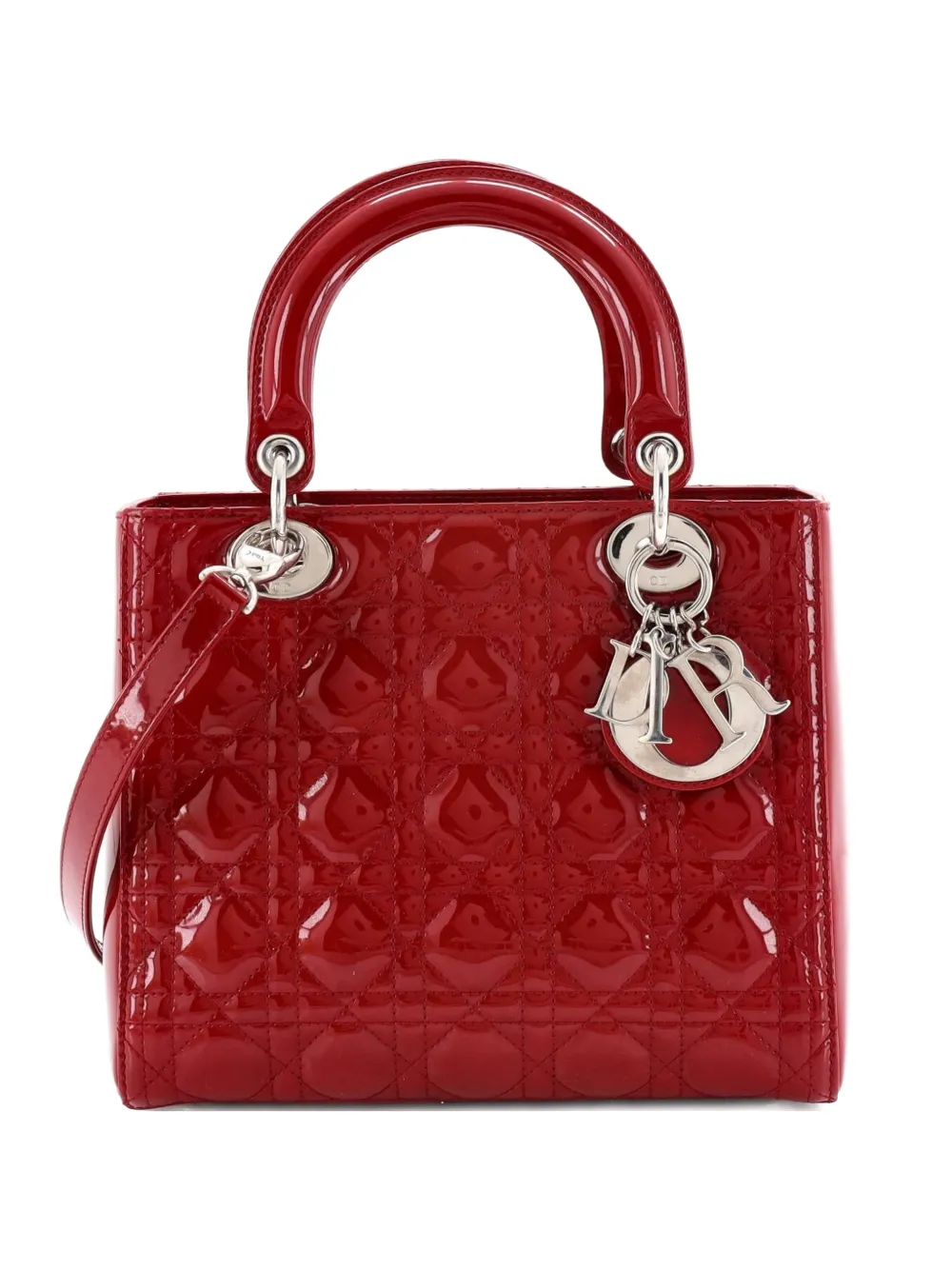 Christian Dior Pre-Owned Lady Dior Bag Cannage Quilt Patent Medium satchel - Red