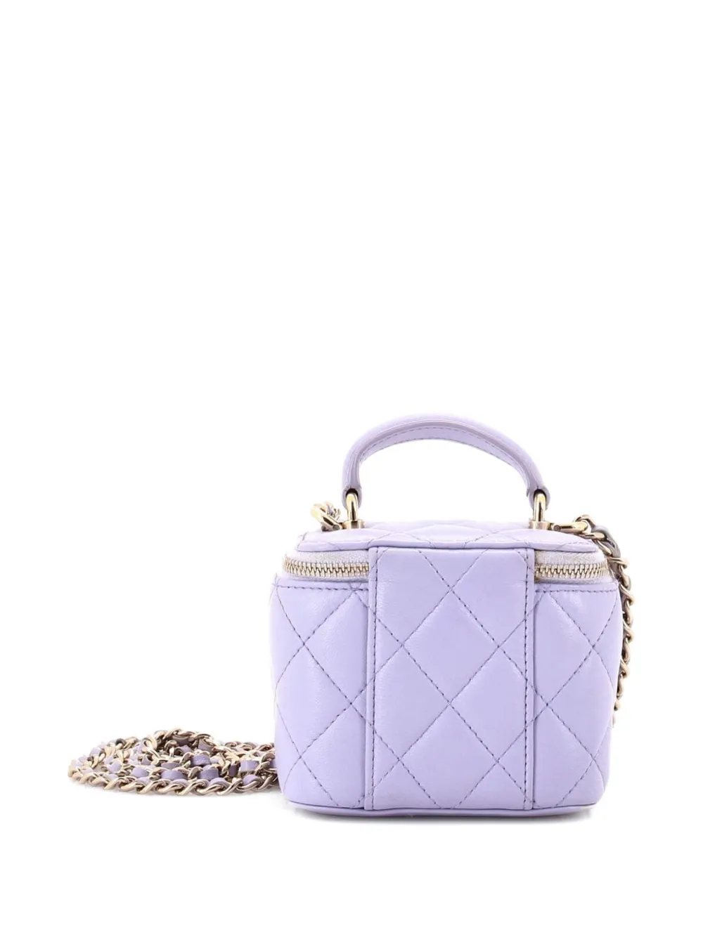  Chanel Pre-owned Classic Top Handle Vanity Case With Chain Quilted Lambskin Mini Crossbody Bag - Purple 