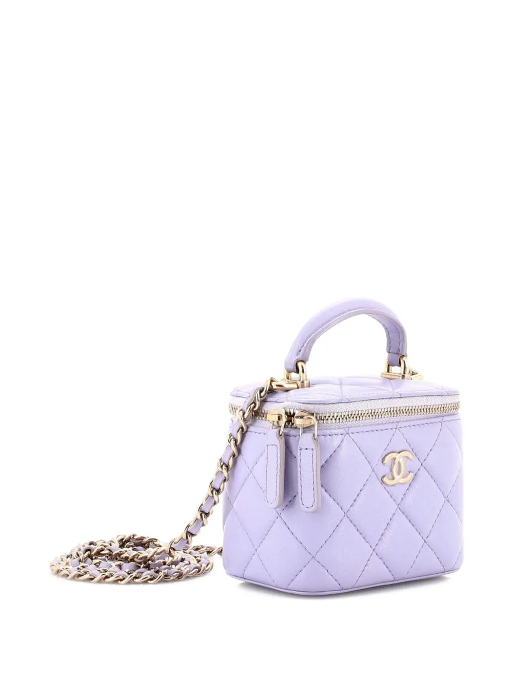  Chanel Pre-owned Classic Top Handle Vanity Case With Chain Quilted Lambskin Mini Crossbody Bag - Purple 