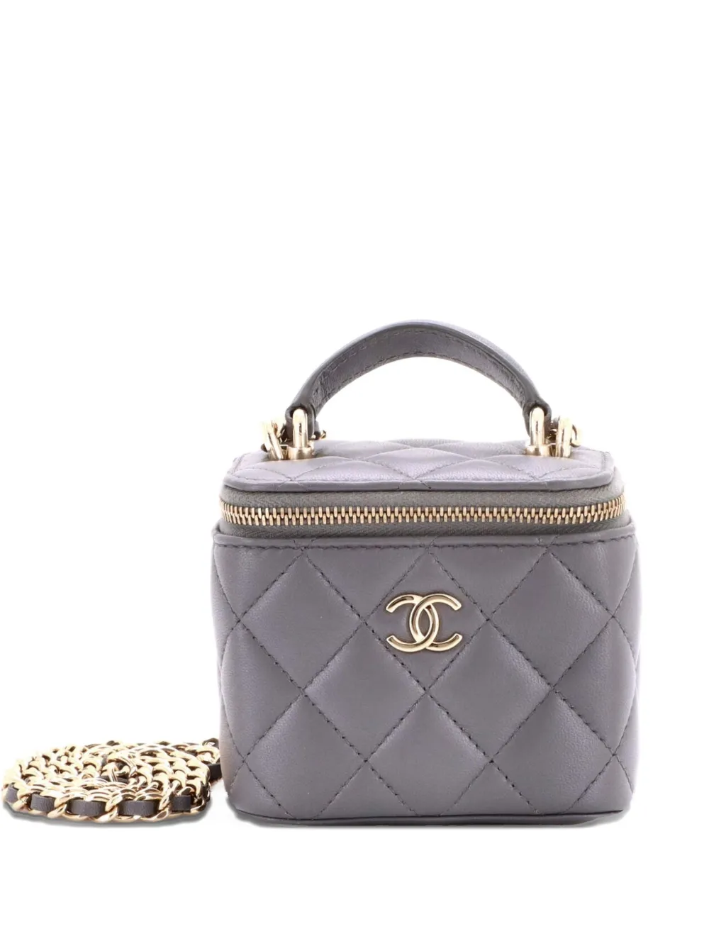 CHANEL Pre-Owned Classic Top Handle Vanity Case with Chain Quilted Lambskin Mini crossbody bag - Grigio