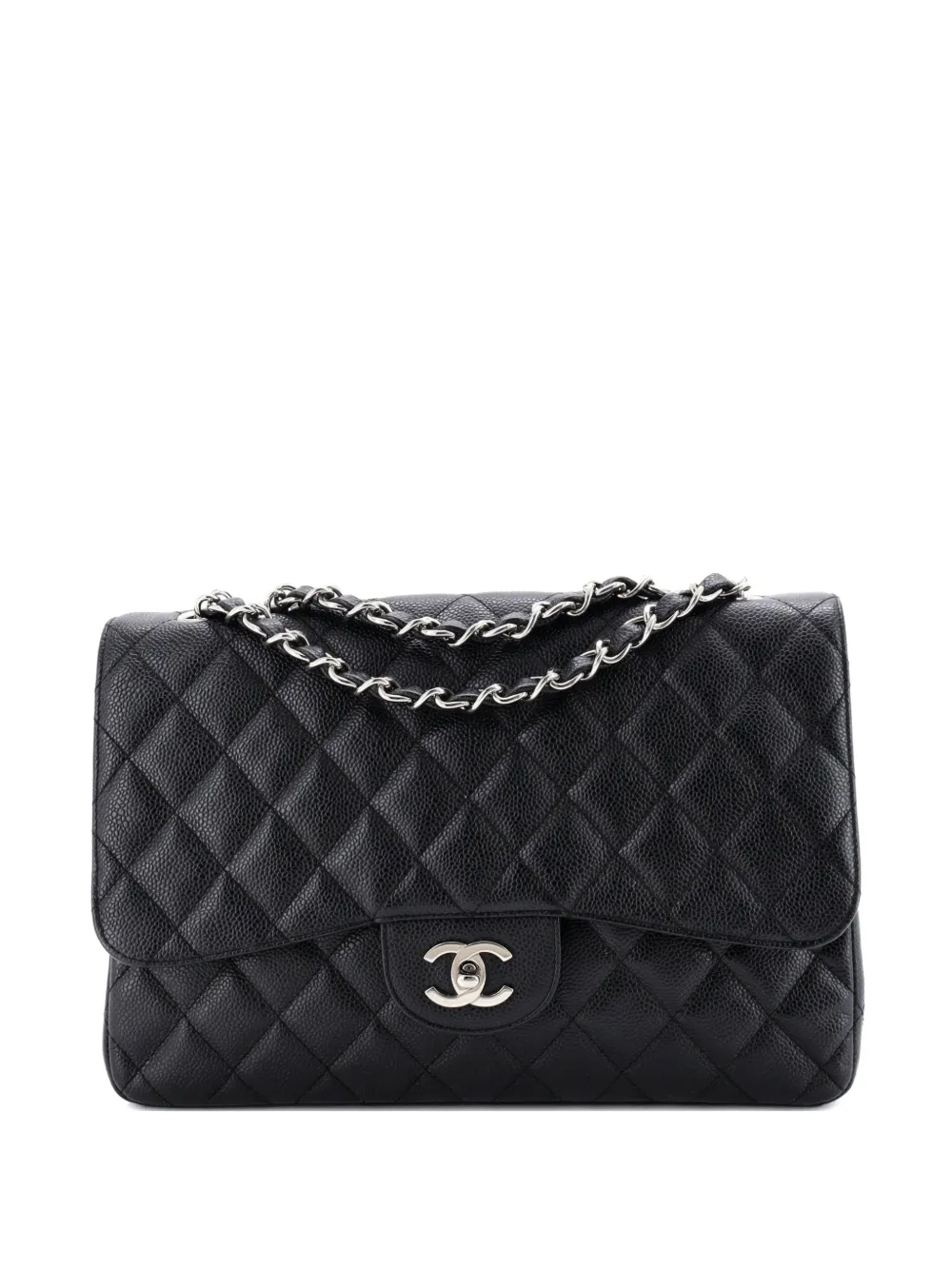 CHANEL Pre-Owned Borsa a spalla Jumbo in pelle Caviar trapuntata con battente - Nero