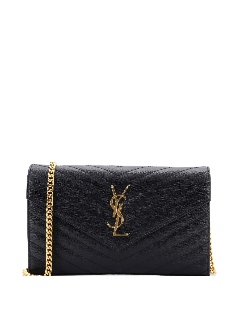 Saint Laurent Pre-Owned Classic Monogram Wallet on Chain Matelasse Chevron Leather Medium crossbody bag - Nero