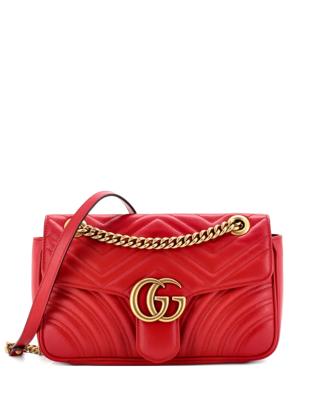 Gucci Pre-Owned GG Marmont Flap Bag Matelasse Leather Small crossbody bag - Red