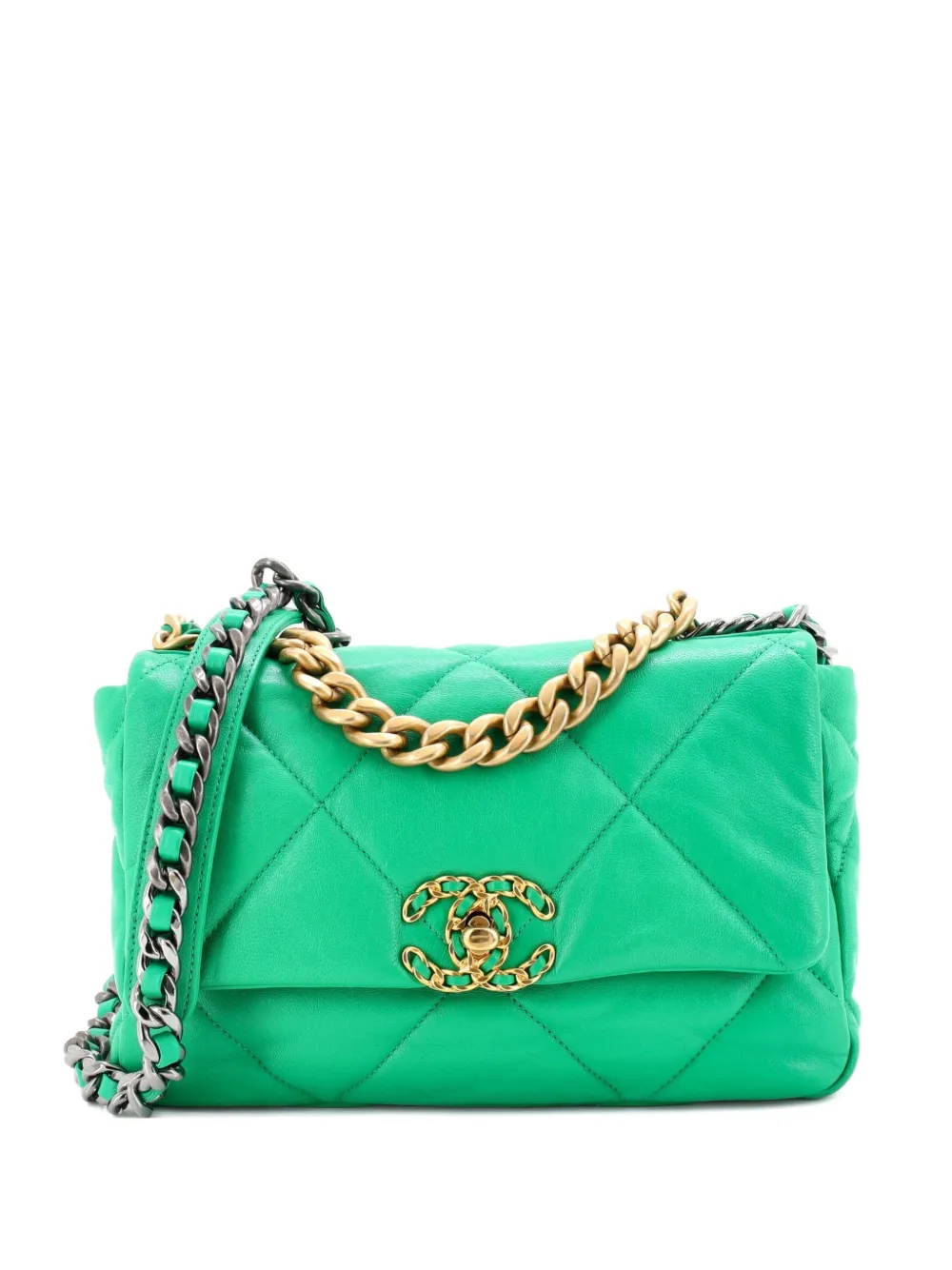 CHANEL Pre-Owned 19 Flap Bag Quilted Leather Medium crossbody bag - Verde