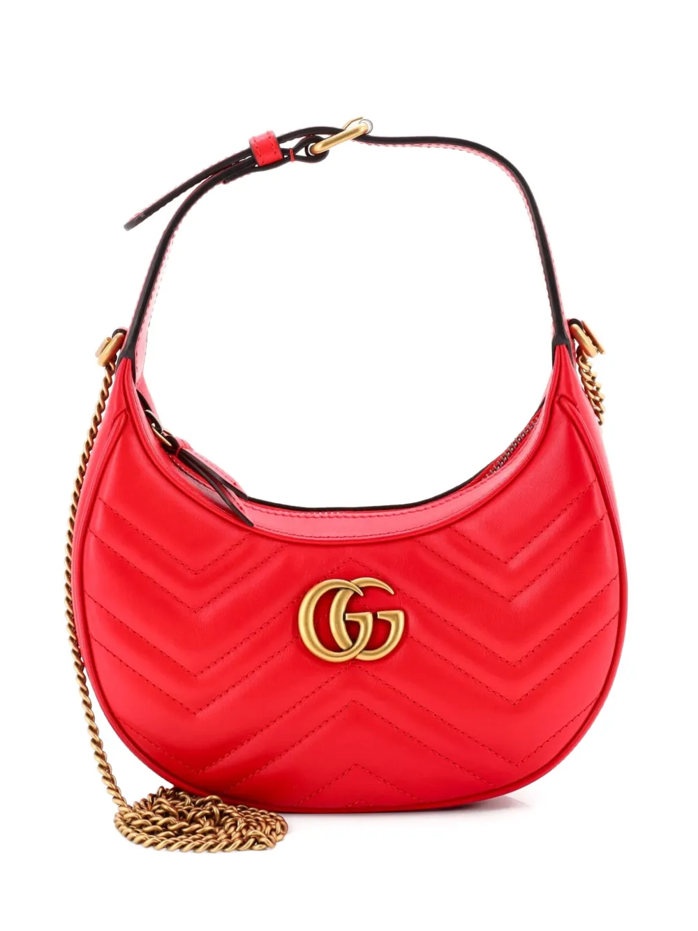 Gucci Pre-Owned Borsa passepartout GG Marmont mini a mezza luna in pelle matelassè - Rosso