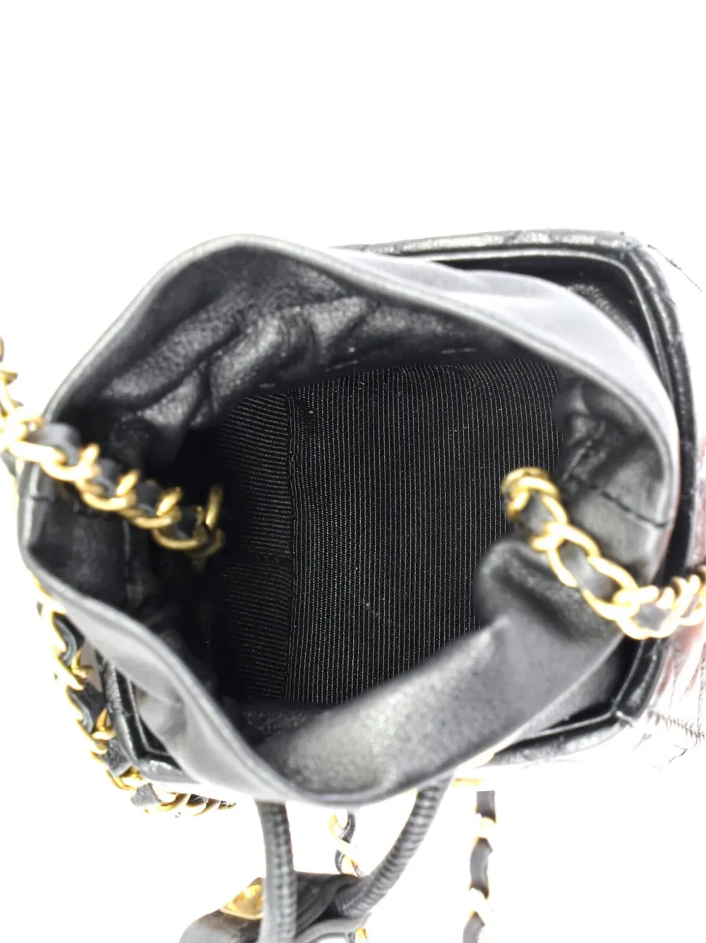 Drawstring Square Quilted Calfskin Mini Bucket Bag
