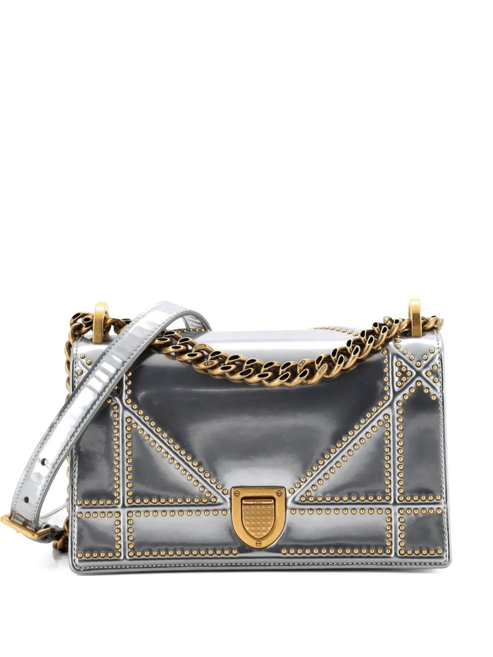 Christian Dior Pre-Owned Diorama Flap Bag Studded Patent Small crossbody bag - Grigio
