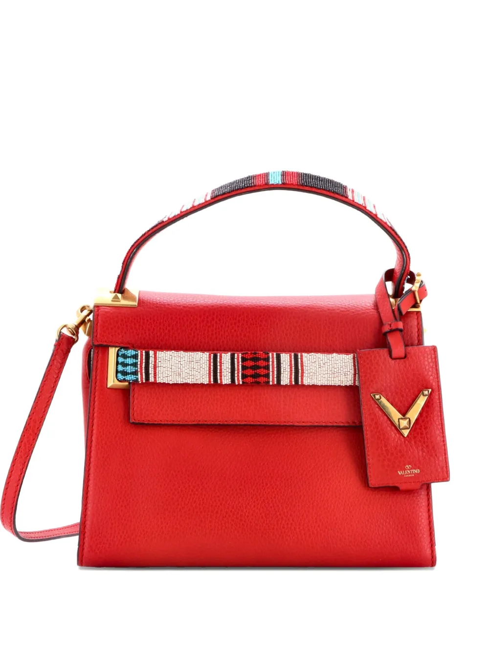 Valentino Garavani Pre-Owned My Rockstud Leather with Beaded Detail Small satchel - Rosso
