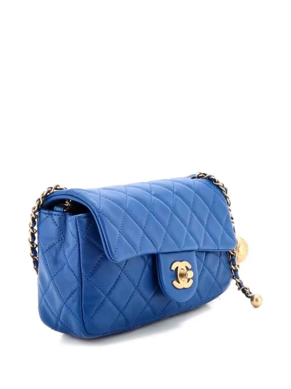  Chanel Pre-owned Borsa A Tracolla Pearl Crush Mini In Pelle Di Agnello Trapuntata Con Battente - Blu 