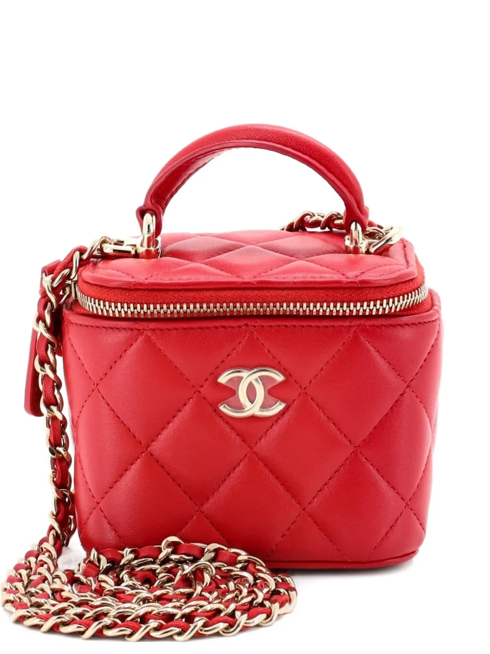 CHANEL Pre-Owned Classic Top Handle Vanity Case with Chain Quilted Lambskin Mini crossbody bag - Rosso