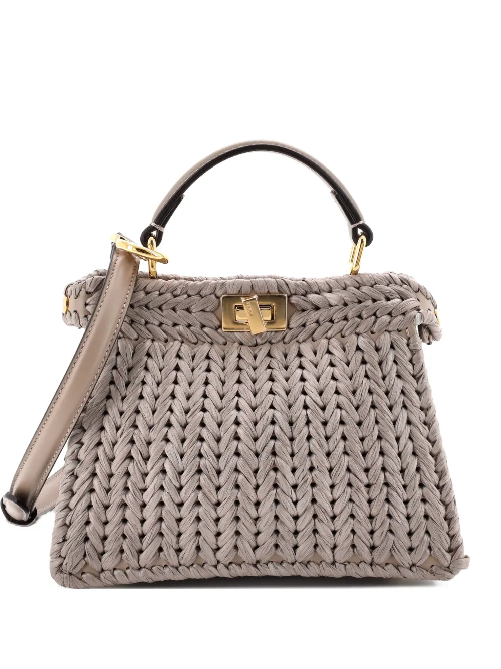 Fendi Pre-Owned Peekaboo ISeeU Bag Raffia Petite crossbody bag - Grigio