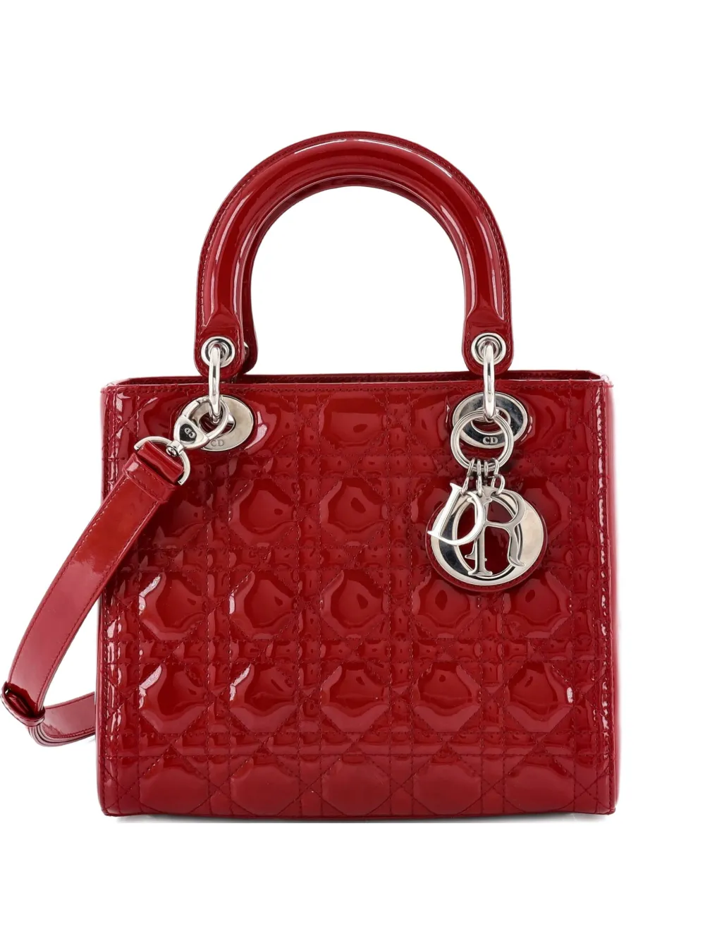 Christian Dior Pre-Owned Lady Dior Bag Cannage Quilt Patent Medium satchel - Rot