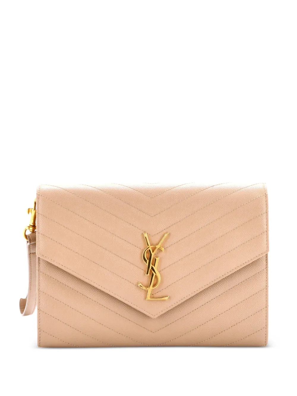 Saint Laurent Pre-Owned Classic Monogram Envelope Wristlet Matelasse Chevron Leather clutch bag - Toni neutri
