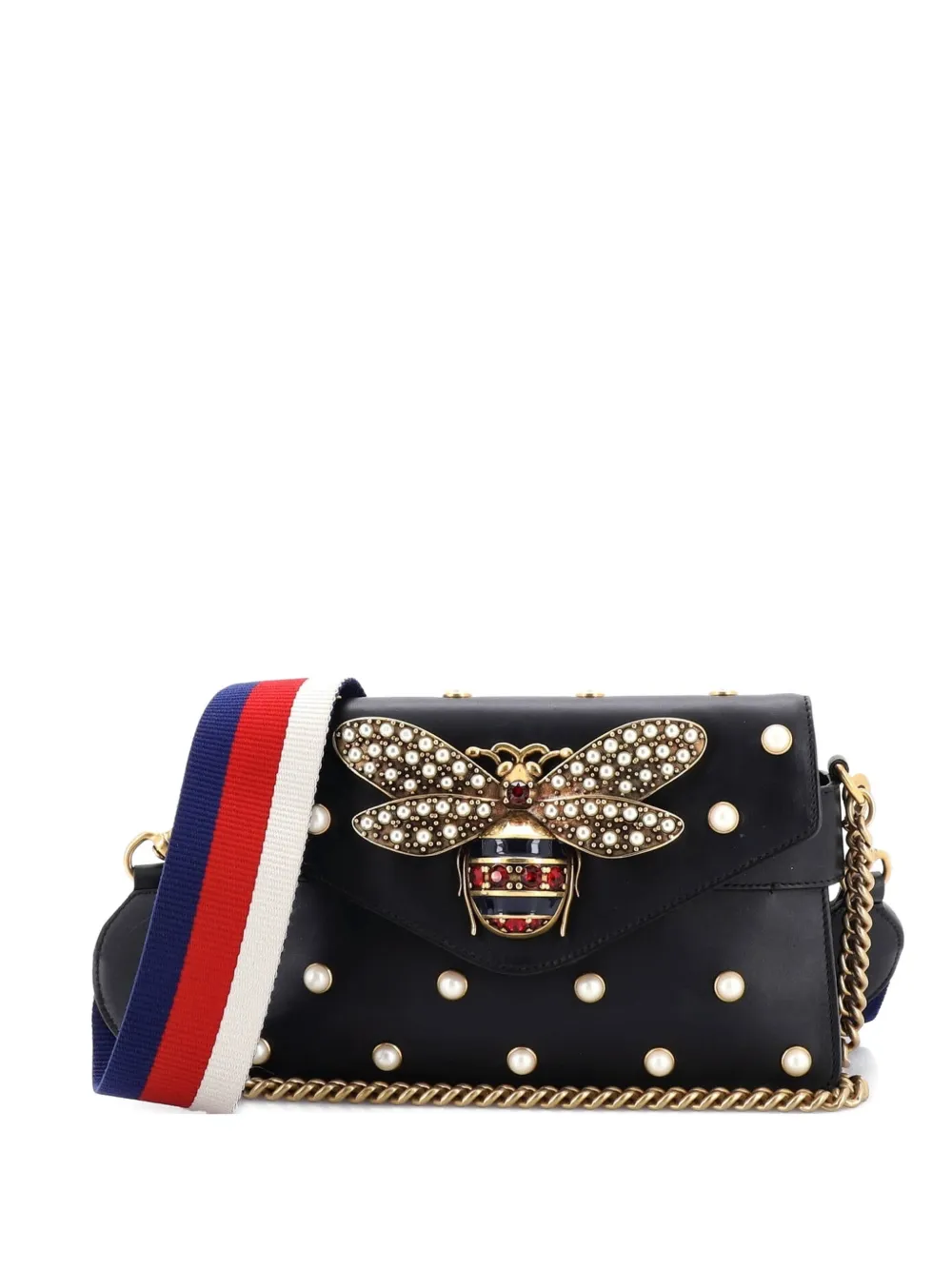 Gucci Pre-Owned Broadway Pearly Bee Embellished Leather Mini shoulder bag - Nero